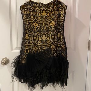 BCBGMaxAzria Black and Gold Strapless Dress
